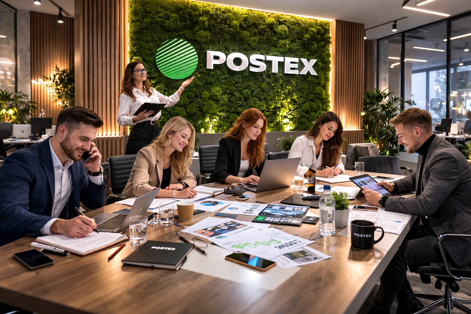 Команда отдела продаж Postex за рабочим столом